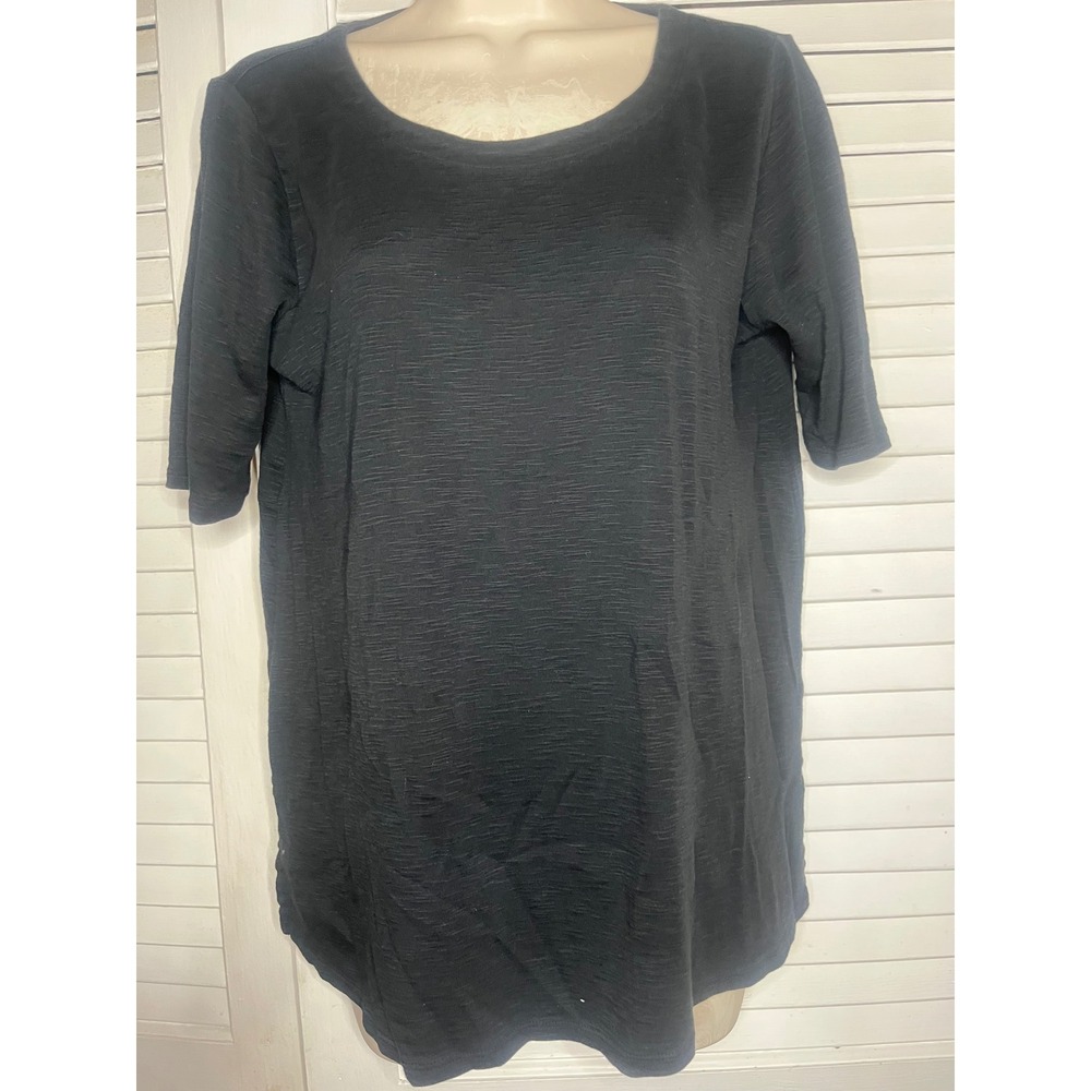 J. Jill Pima Slub Scoop-Neck Side-Slit Tee Black 100% Pima Cotton Small